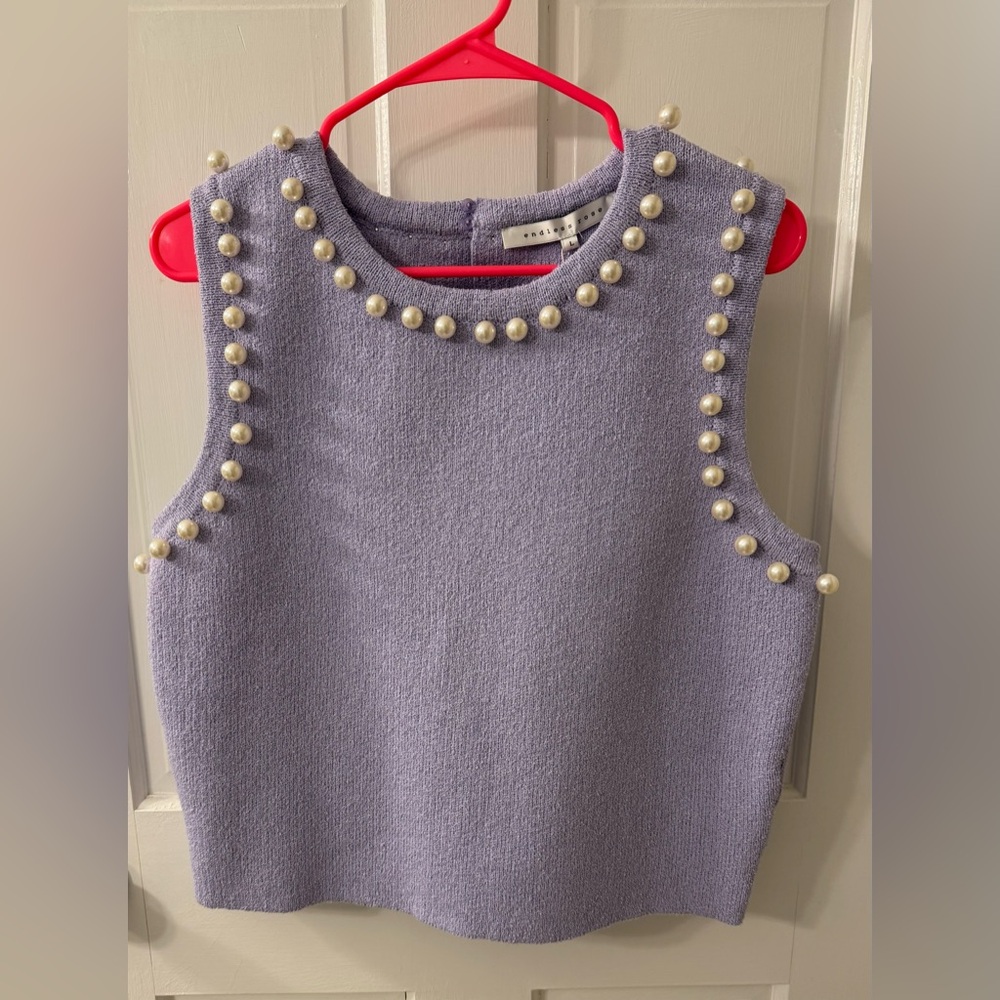 NWT Endless Rose Pearl Crop Sleeveless Sweater - Picture 2 of 6